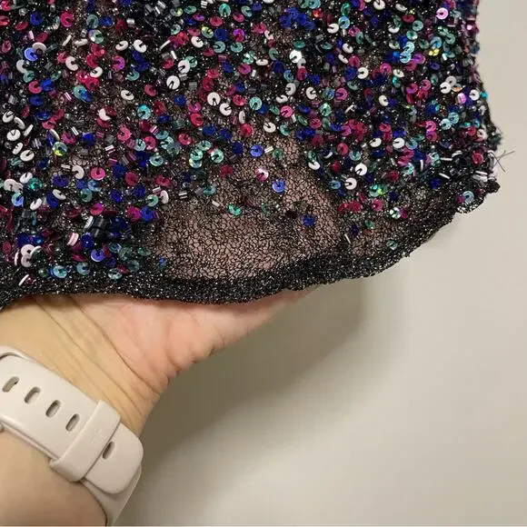 Parker Anna Short Sleeved Sequined Crewneck Multicolor Blouse - Picture 11 of 13